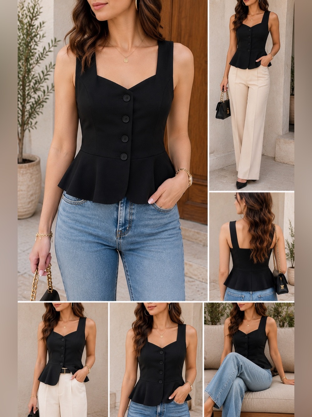 NWT Kenneth Cole Black Button-Front Peplum Vest